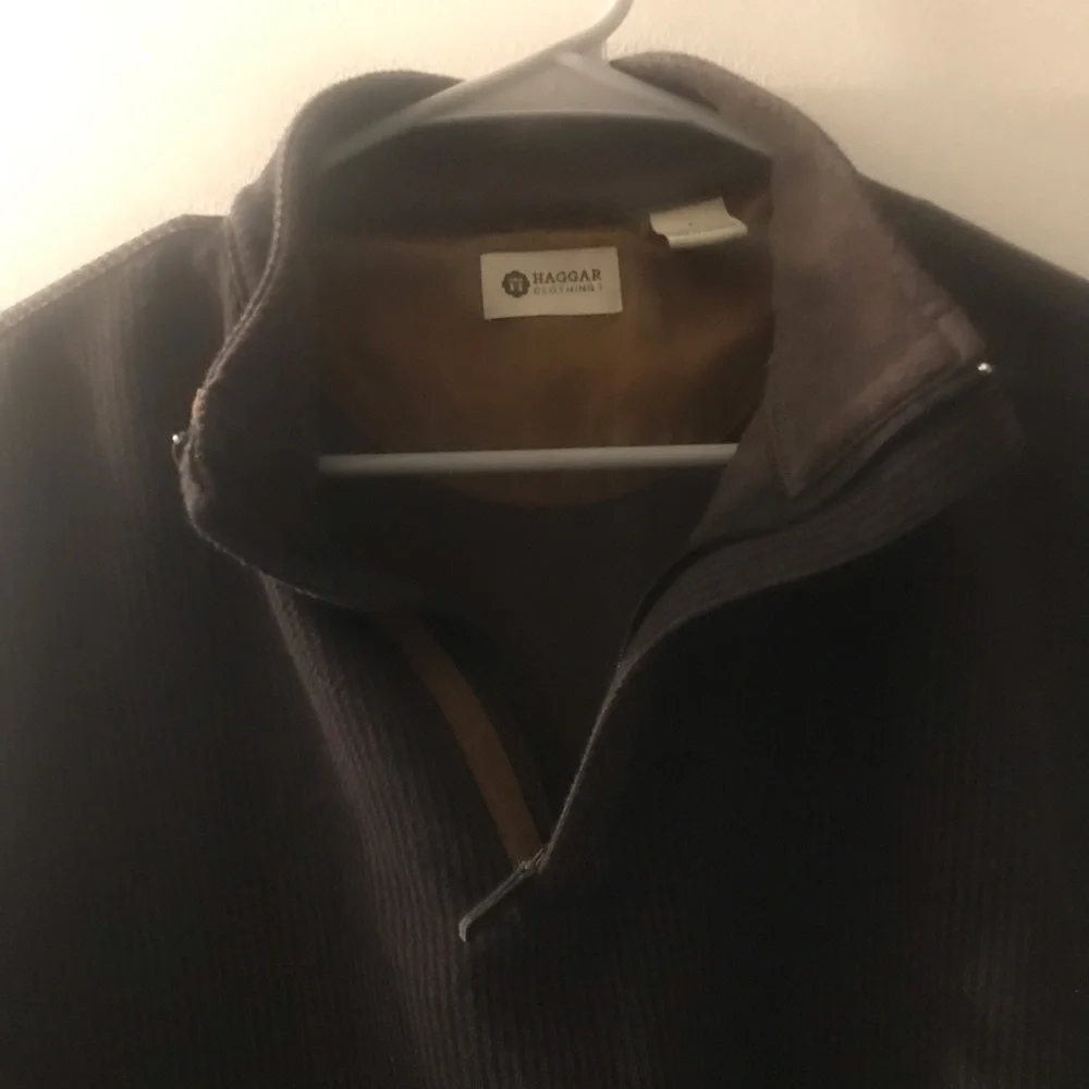 Haggar sweater size large long sleeves mid zip brown fisherman Cabincore
